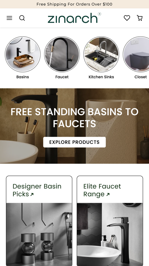 Zinarch Mobile Webpage