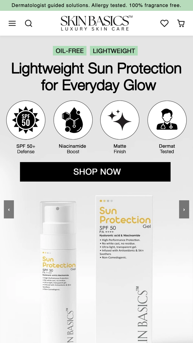 Skin Basics Mobile Webpage